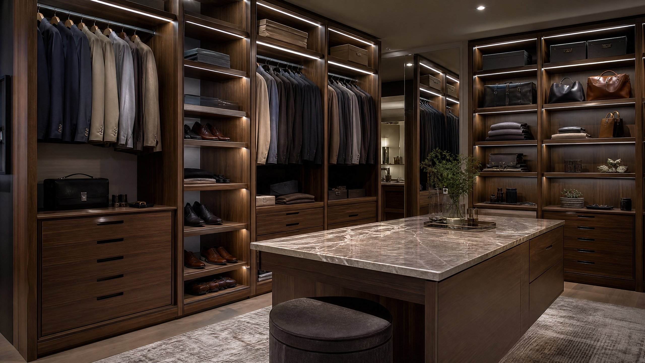 Vestidor walk-in a medida en nogal
